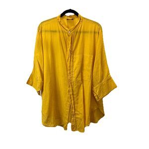 Dilemma Organic Cotton Yellow Oversized Boxy Lagenlook Button Up Top Size 2X/3X